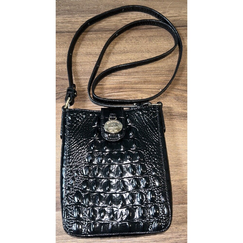 Brahmin Melbourne Marley Crossbody Bag In Black Crocodile-Embossed Leather